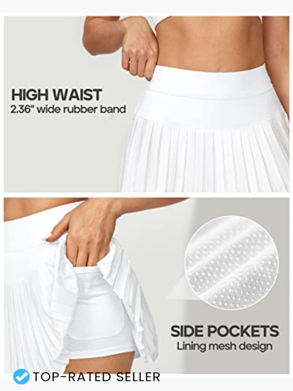 Pleated Tennis Skort with Built-in Shorts High Rise 2-in-1 Athletic Skirt with - Picture 4 of 7